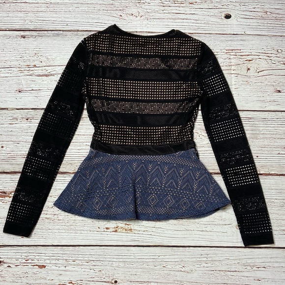 BCBGMAXAZRIA Maira Peplum Mesh Top in Stormy Blue Sz XXS - Picture 15 of 16